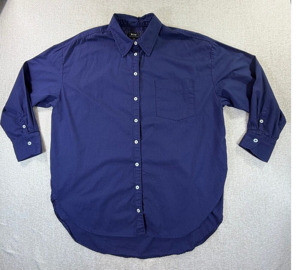 Maeve Women L Blue Long Sleeve Boyfriend Button Front Preppy Shirt Casual